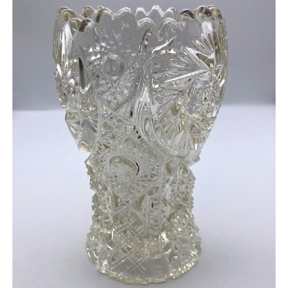 EAPG McKee Cut Clear Thick Glass 6" Vase Pinwheel Sawtooth Heavy Smoke Colored